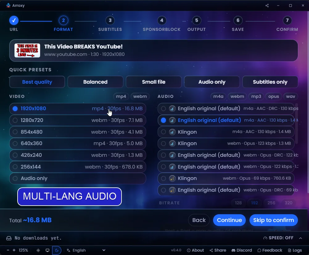 Multi-language audio tracks — Pick the exact audio language a video ships
